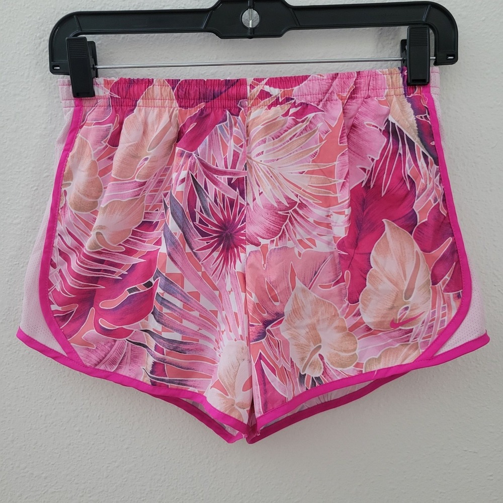 Nike Girls Dri-FIT Tropical Floral Running Shorts Pink Magenta Size Large L